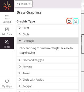 A SparkMap visitor removes a drawn shape from their map by clicking the back arrow button. 